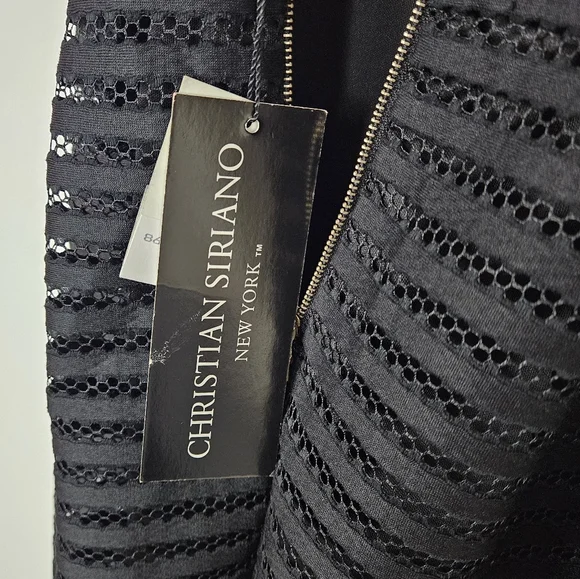 Christian Siriano Black Mesh Stripe Cocktail Dress Nwt Womens Size S Midi - Picture 6 of 12
